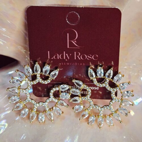 Brinco Luxo Pedras Verde Água e Gota Roxa – Lady Rose Semijoias