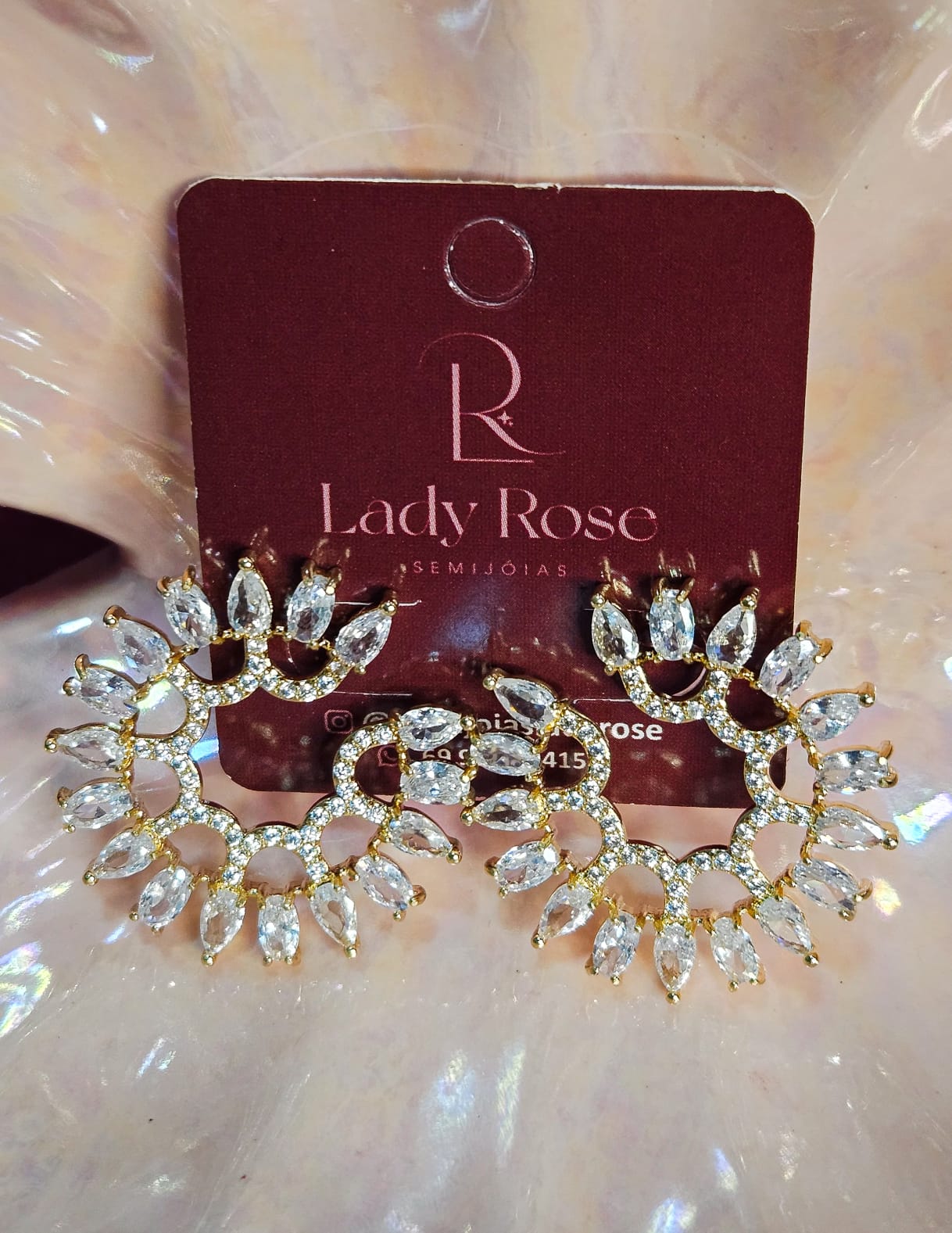 Brinco Luxo Pedras Verde Água e Gota Roxa – Lady Rose Semijoias