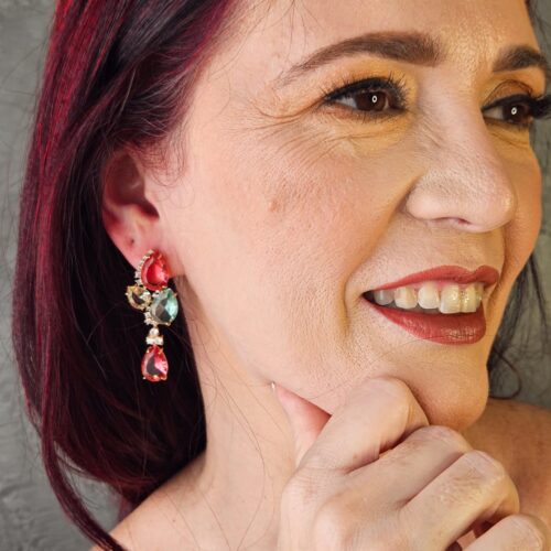 Brinco Mandala Cristais Gota Luxo – Lady Rose Semijoias